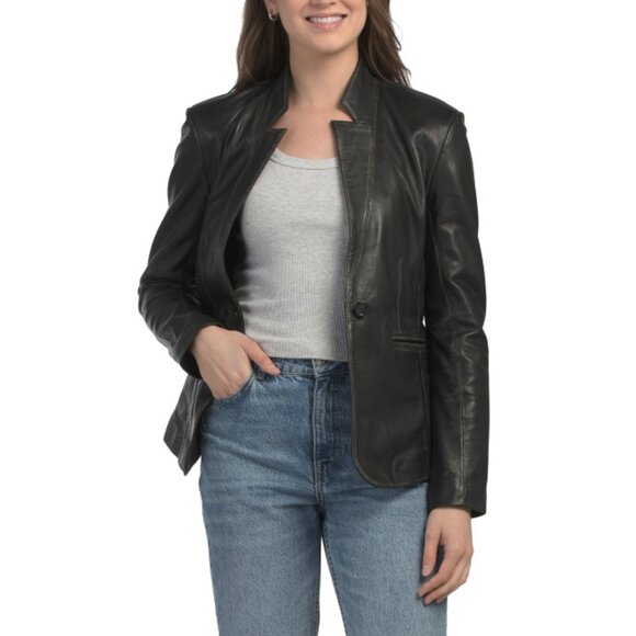 BOD & CHRISTENSEN Black Stone Leather Oversized Blazer - Picture 1 of 2